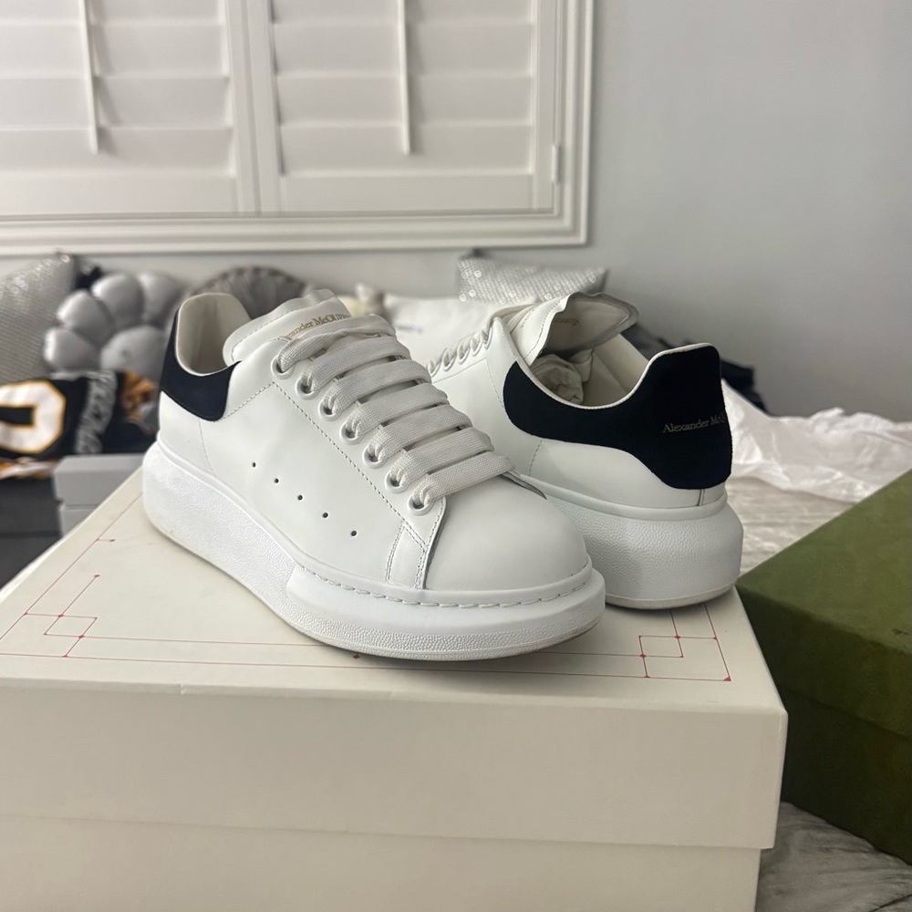 Alexander McQueen White and Black Leather Sneakers